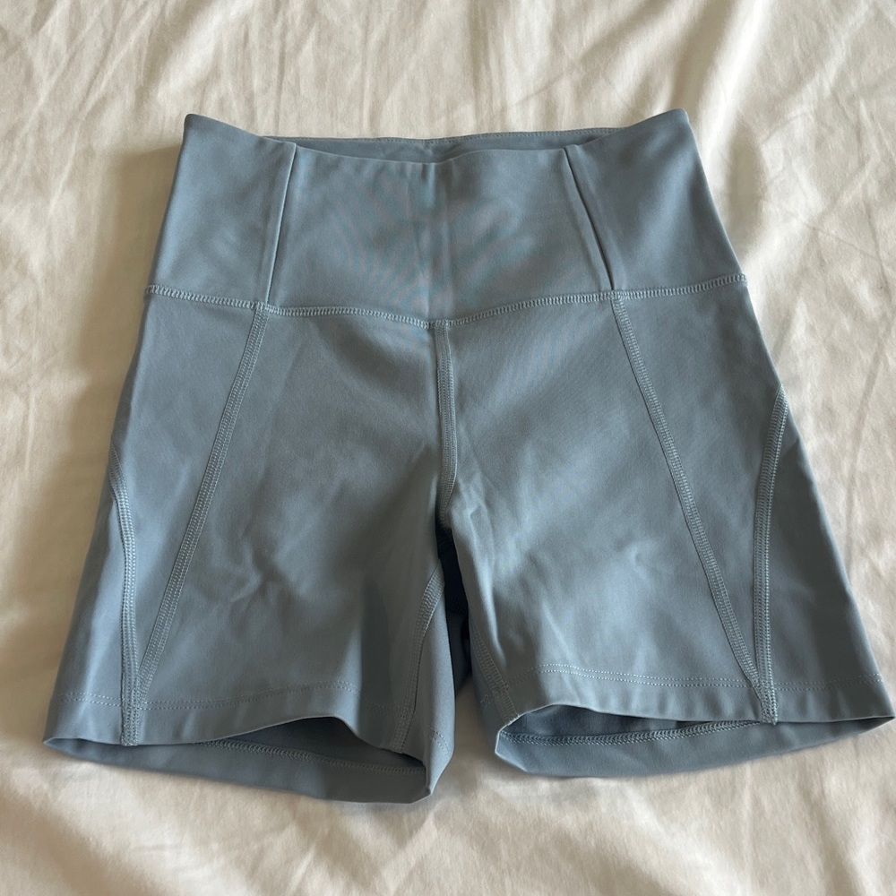 girlfriend collective High-Rise Athletic Shorts in Light Blue